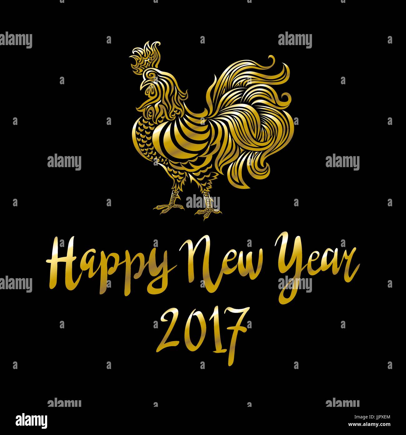 Golden rooster on black background. Chinese the year of golden rooster