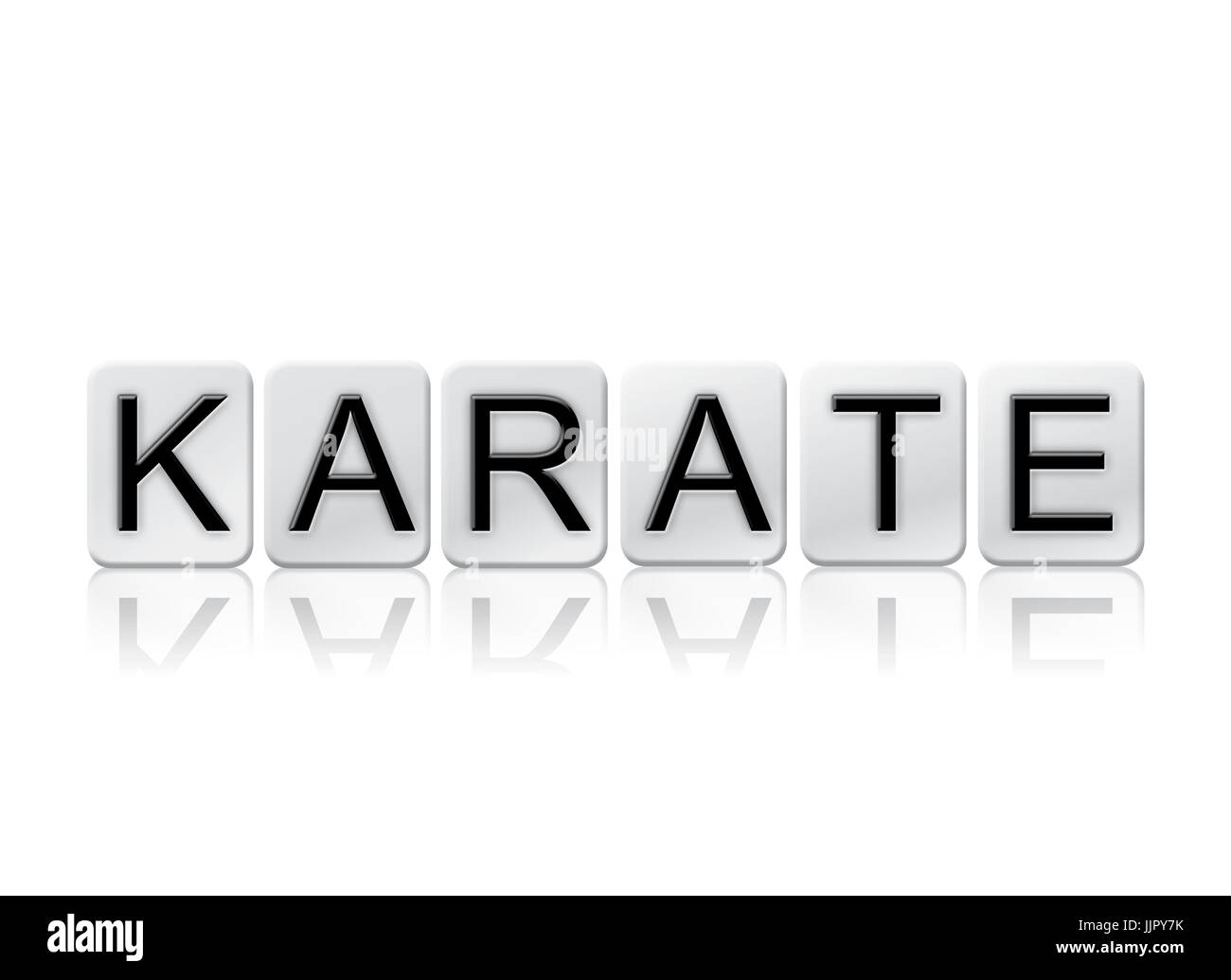 The word Karate concept and theme written in white tiles and isolated