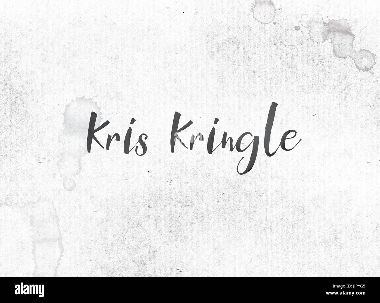 The name Kris Kringle concept and theme painted in black ink on a watercolor wash background