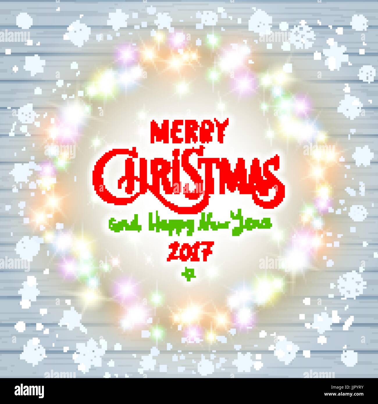 Merry christmas happy new year card design with festive xmas lights and ...