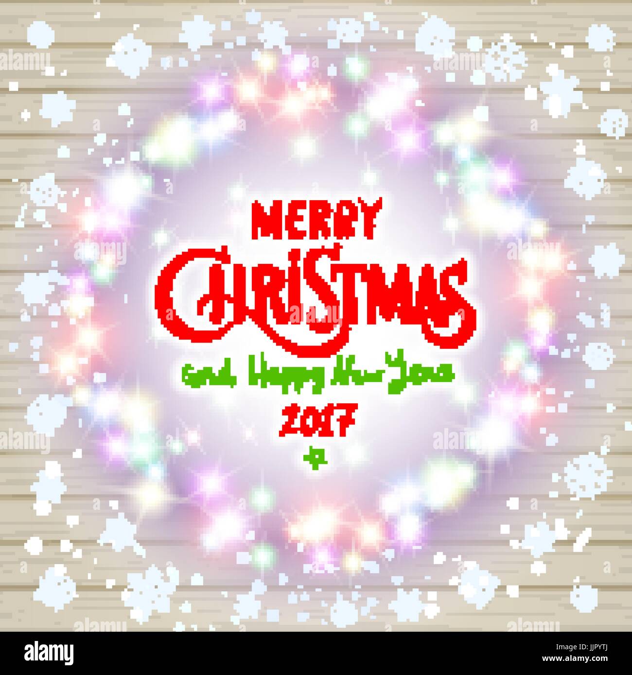 Merry christmas happy new year card design with festive xmas lights and ...