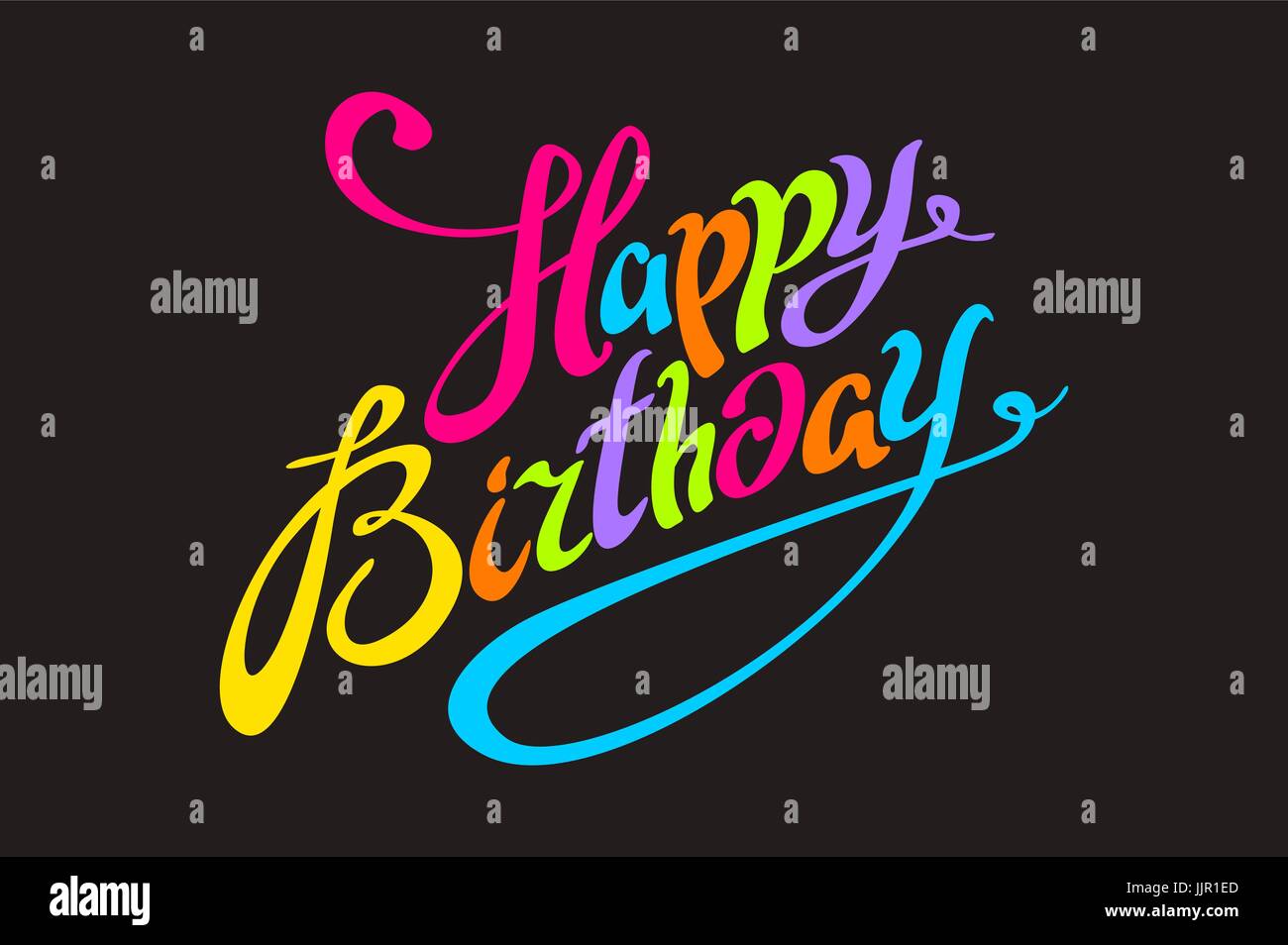 Happy Birthday color lettering calligraphy vector card black background