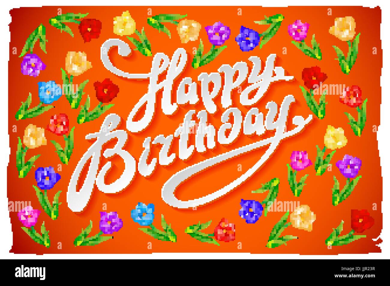 Vector Happy Birthday Card flower tulip vintage orange background art