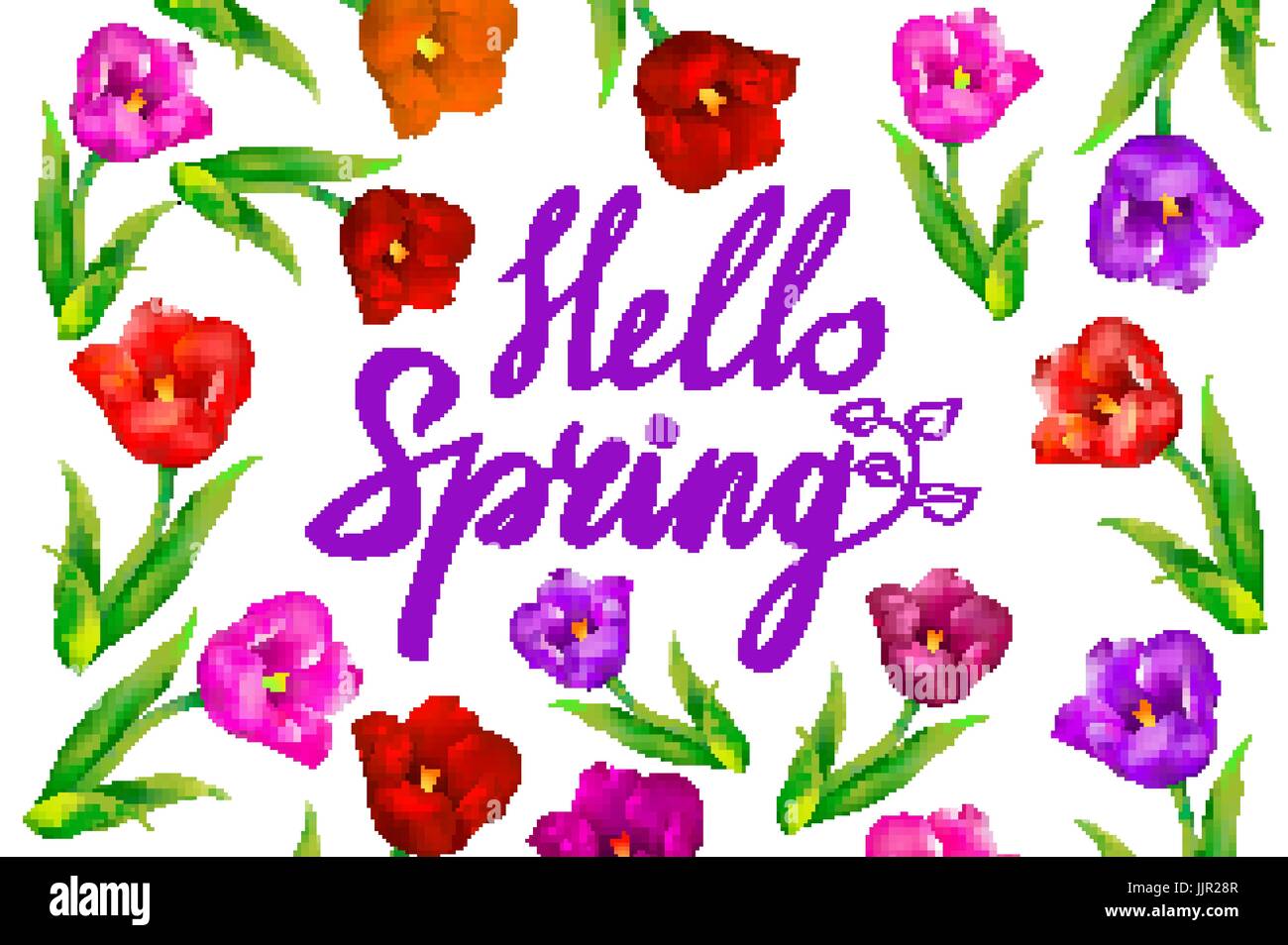 Hello Spring phrase vector lettering. Hand drawn calligraphy, white ...
