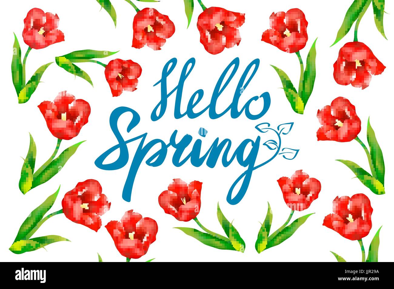 Hello Spring phrase vector lettering. Hand drawn calligraphy, white ...