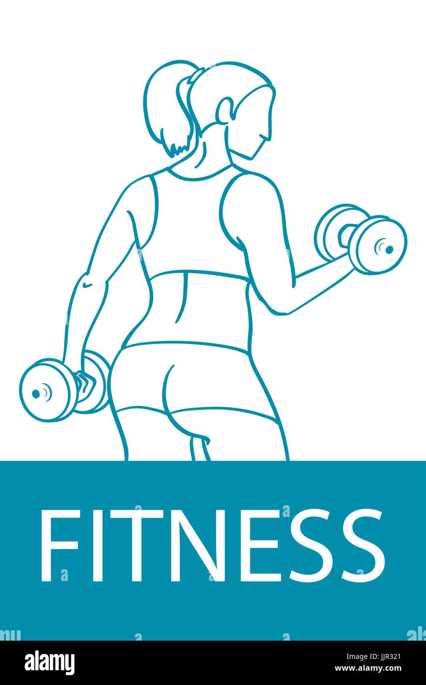 Fitness club and gym banner or poster design. Silhouette of athletic woman  with dumbbells. Free font used. art Stock Vector Image & Art - Alamy