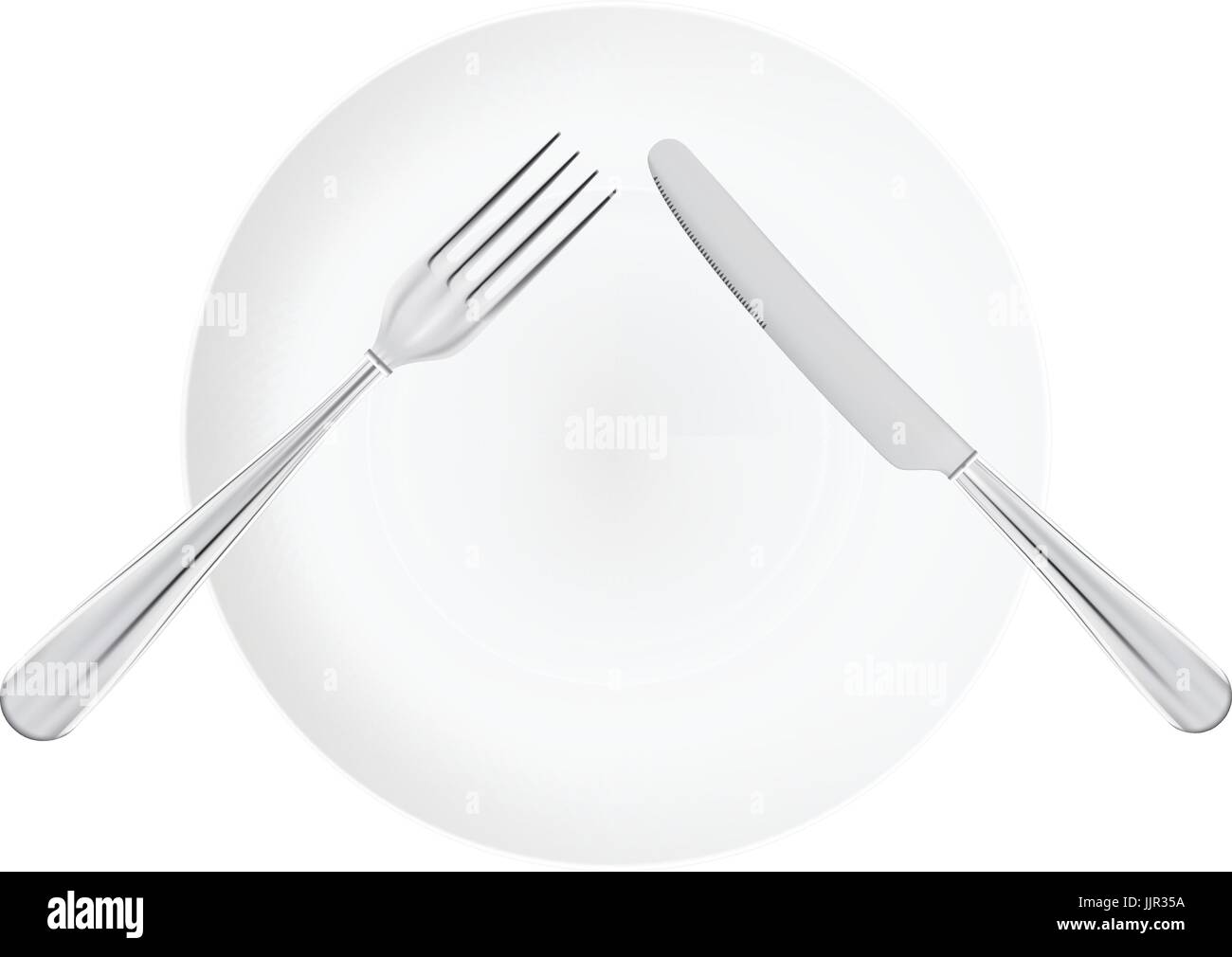 White Plate With Fork And Knife. Top View Isolated On A White ...