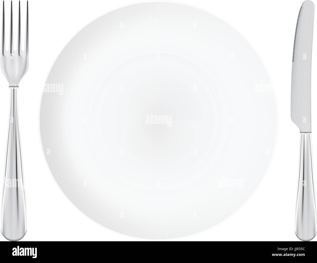 White Plate With Fork And Knife Crossed Isolated On A White Background