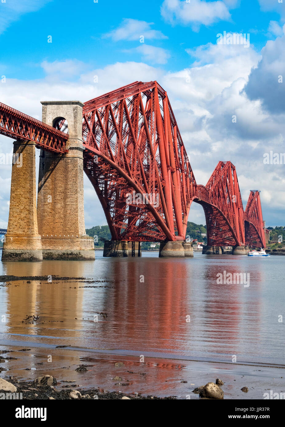 View of historic forth Railway Bridge from South Queensferry in Scotland, United Kingdom. Stock Photo