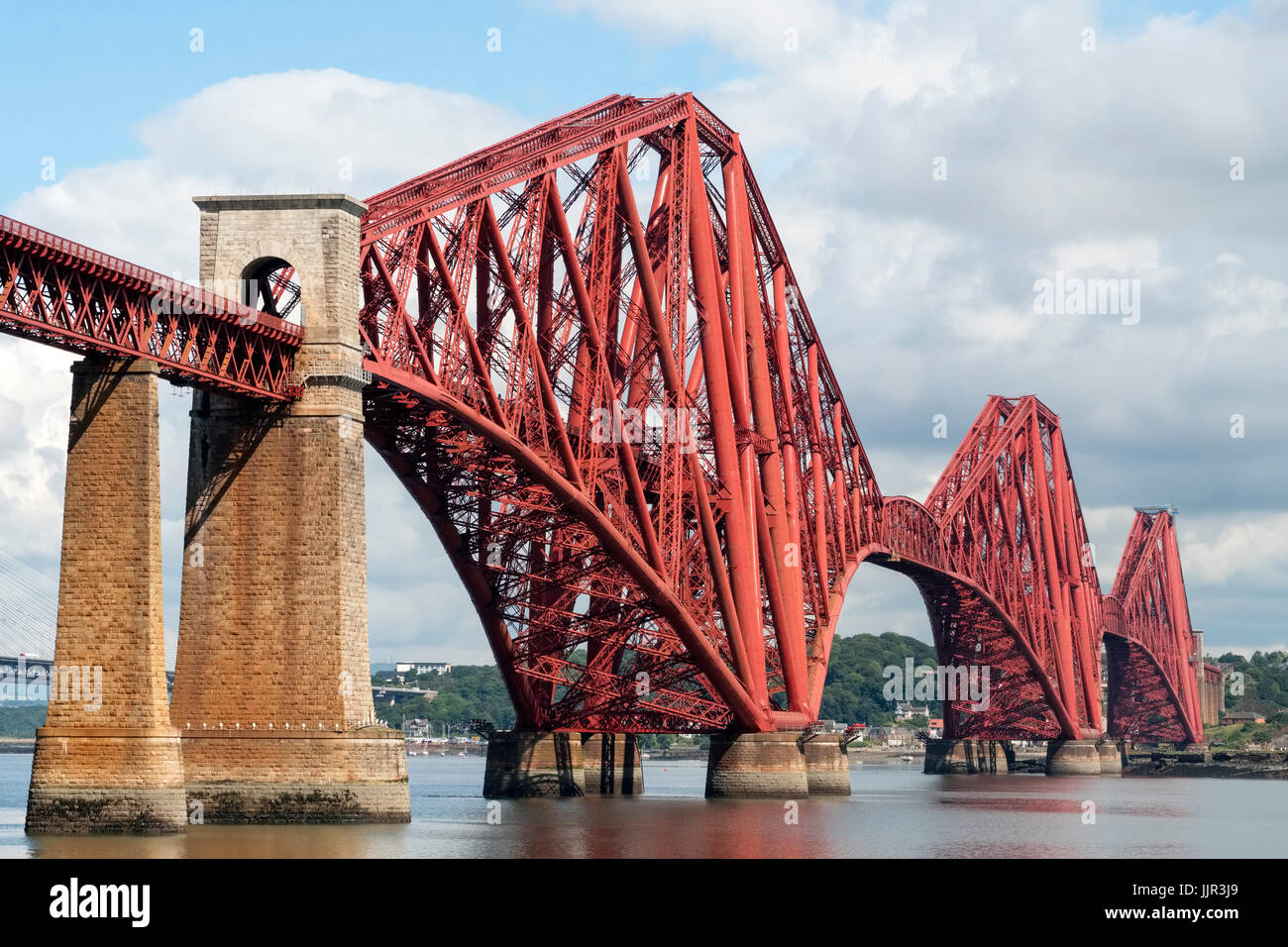 View of historic forth Railway Bridge from South Queensferry in Scotland, United Kingdom. Stock Photo