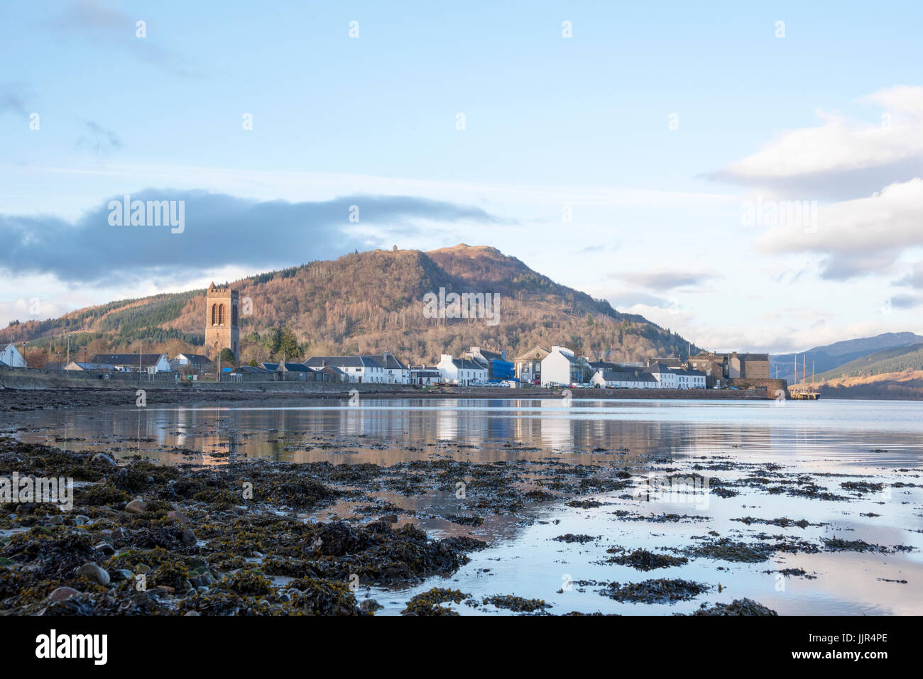 View over Loch Fyne to Inveraray, Argyll Stock Photo