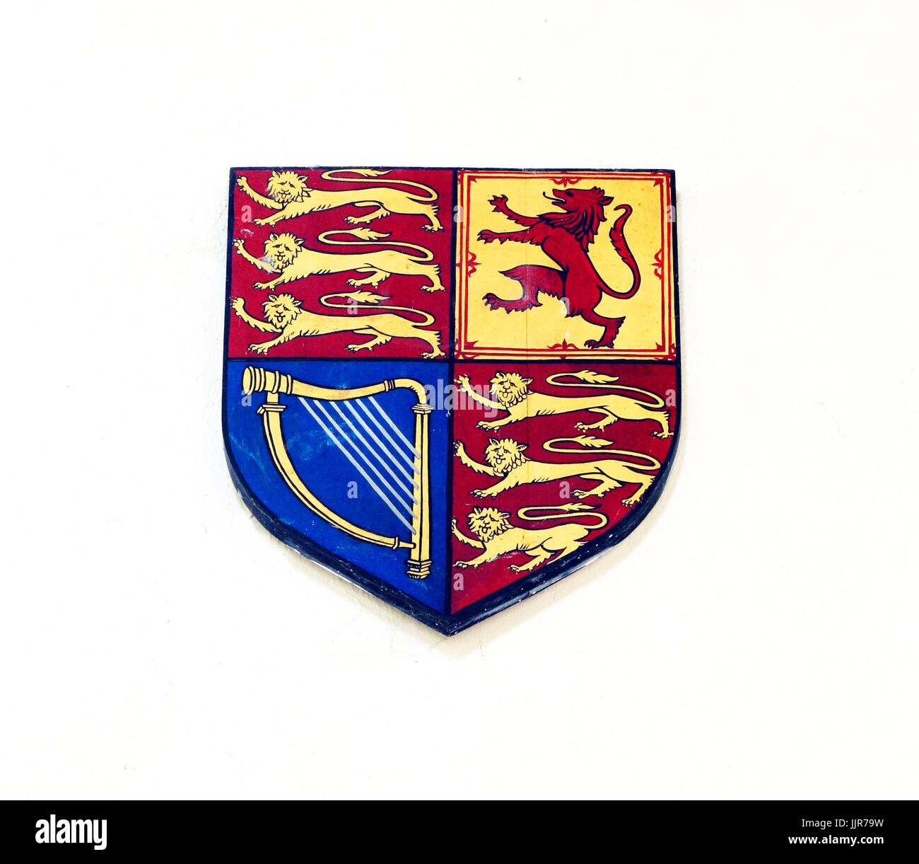 Shield , Royal Coat of Arms, Heradry, Heraldic, Flitcham, Norfolk, England, UK Stock Photo