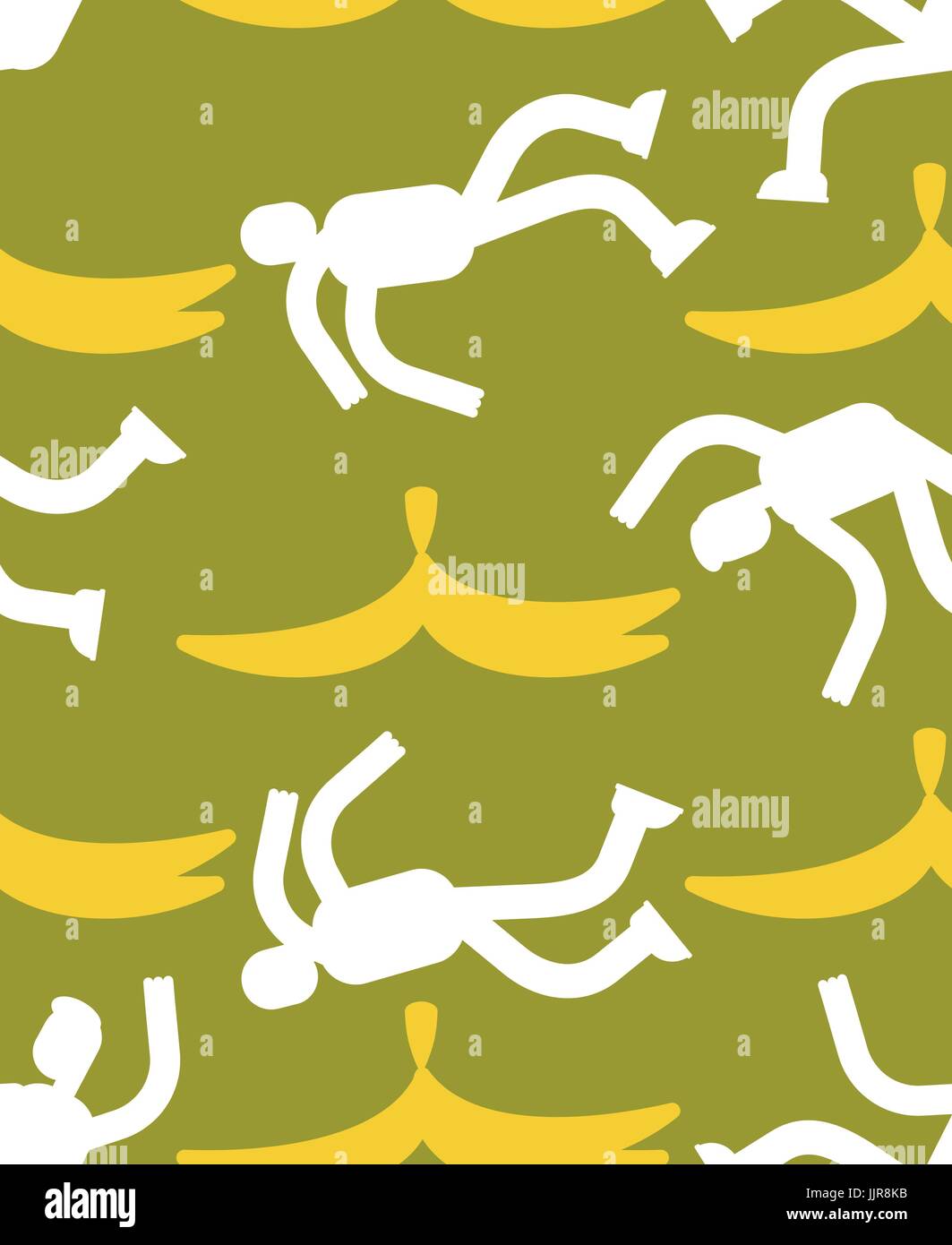 Fall on banana seamless pattern. Slip on banana peel background. guy