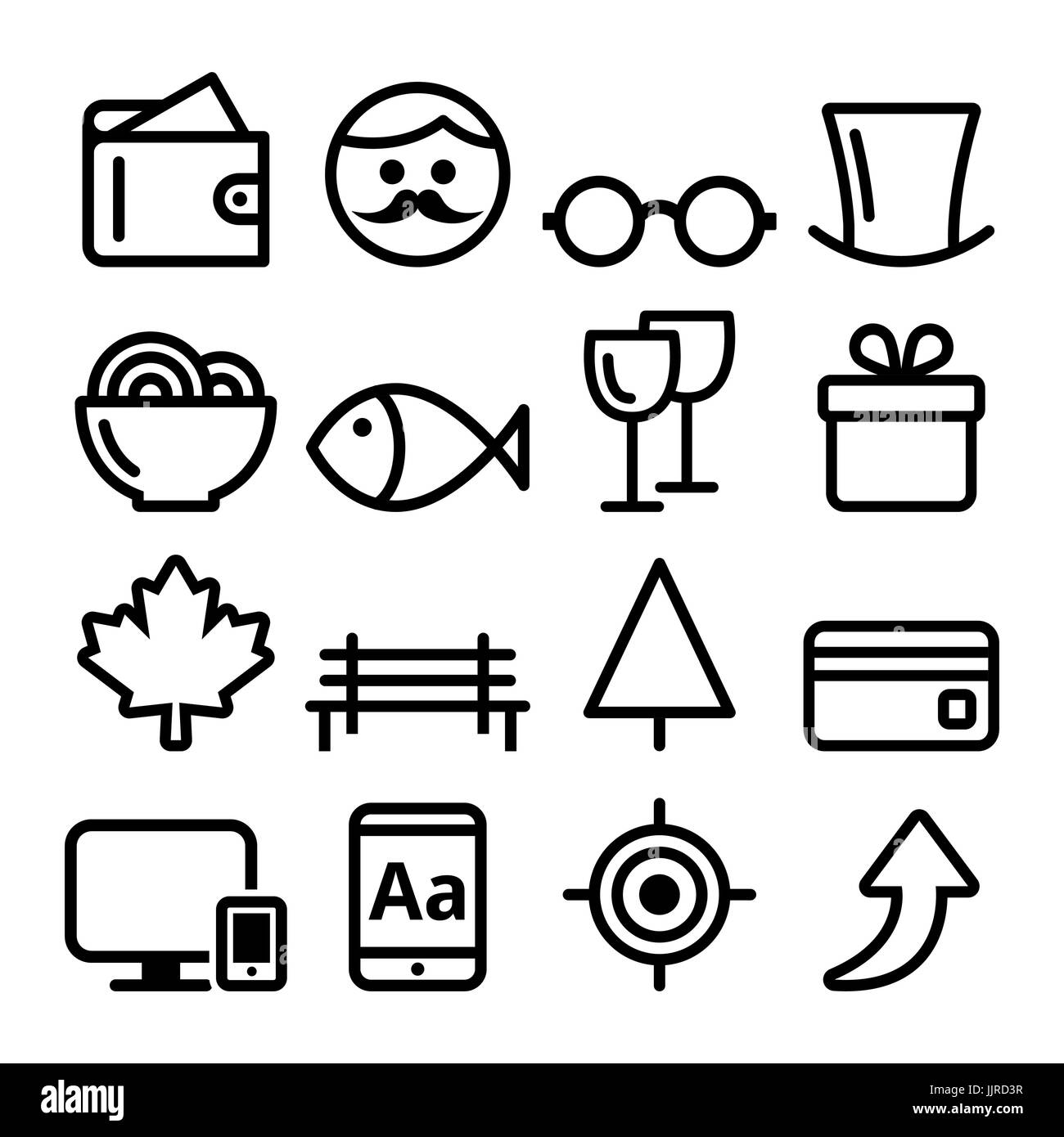 Web line icon set, Website navigation flat design icon collection Stock Vector
