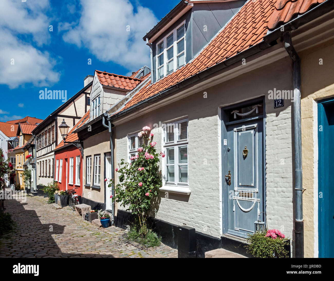 Old restored houses in Hjelmerstald street in the old town of