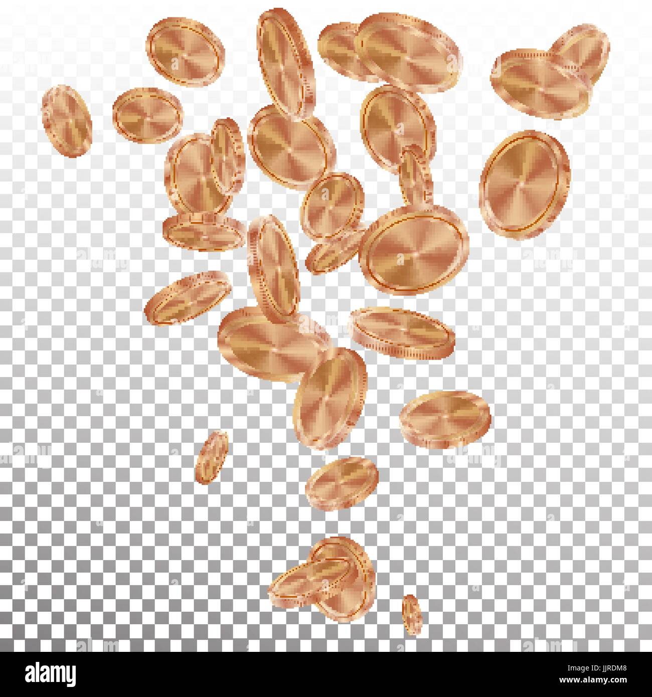 Falling Bronze, Copper Coins Vector. Flying Realistic Bronze, Copper