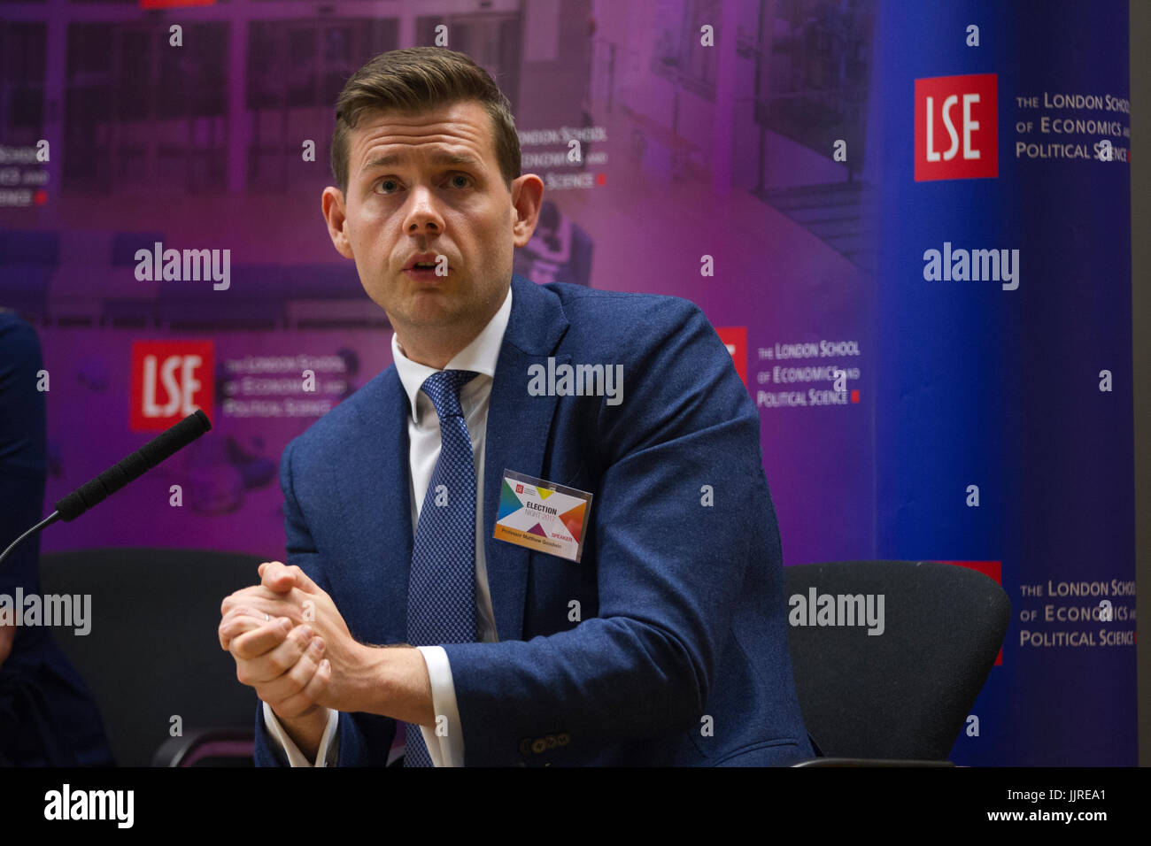 Professor Matthew Goodwin speaking at the London School of Economics and Political Science, Election Party Night 2017, London, England, UK Stock Photo