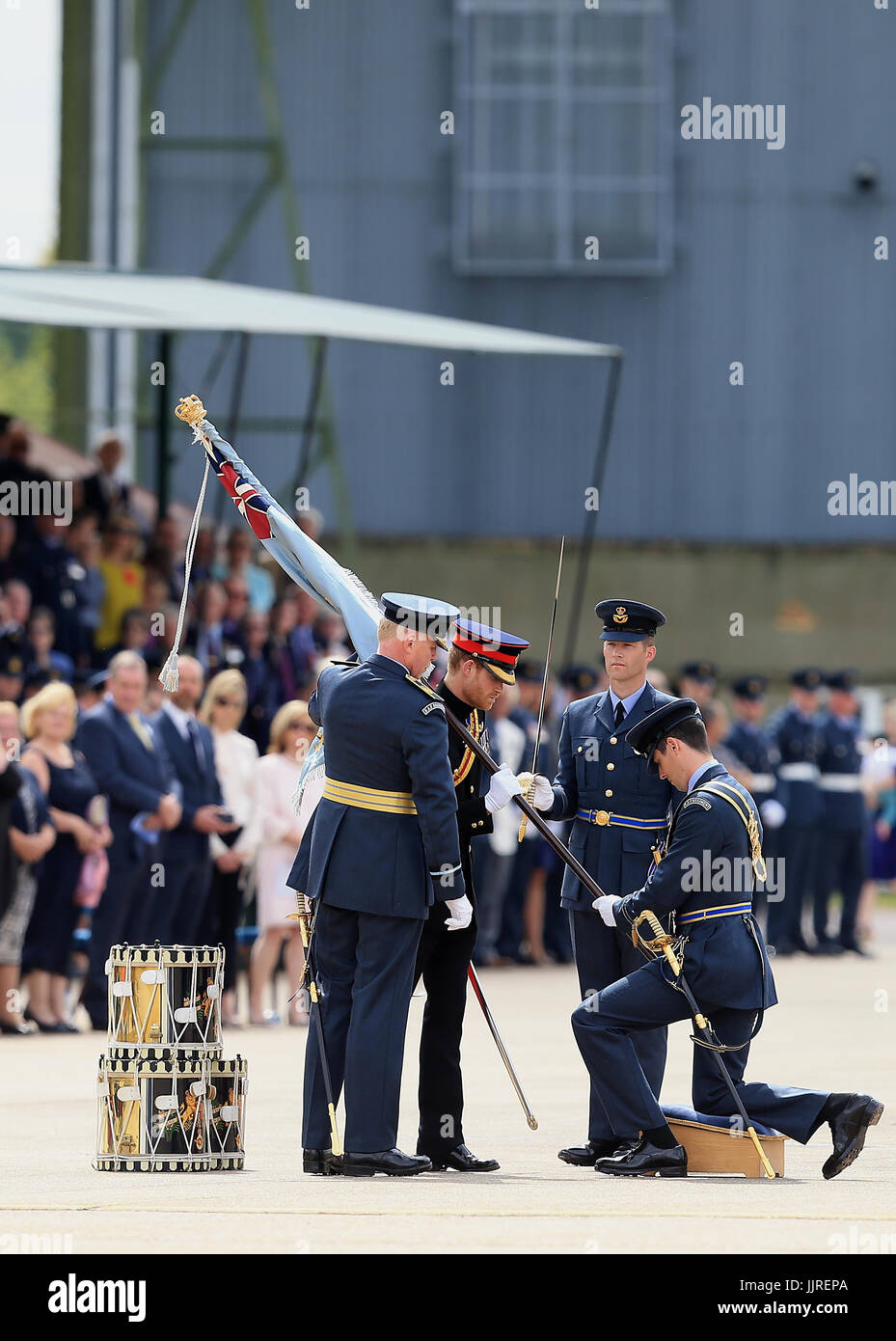 Prince Harry at RAF Honington in Suffolk where he presented a new Colour to the ground fighting force of the RAF in its 75th anniversary year. Stock Photo