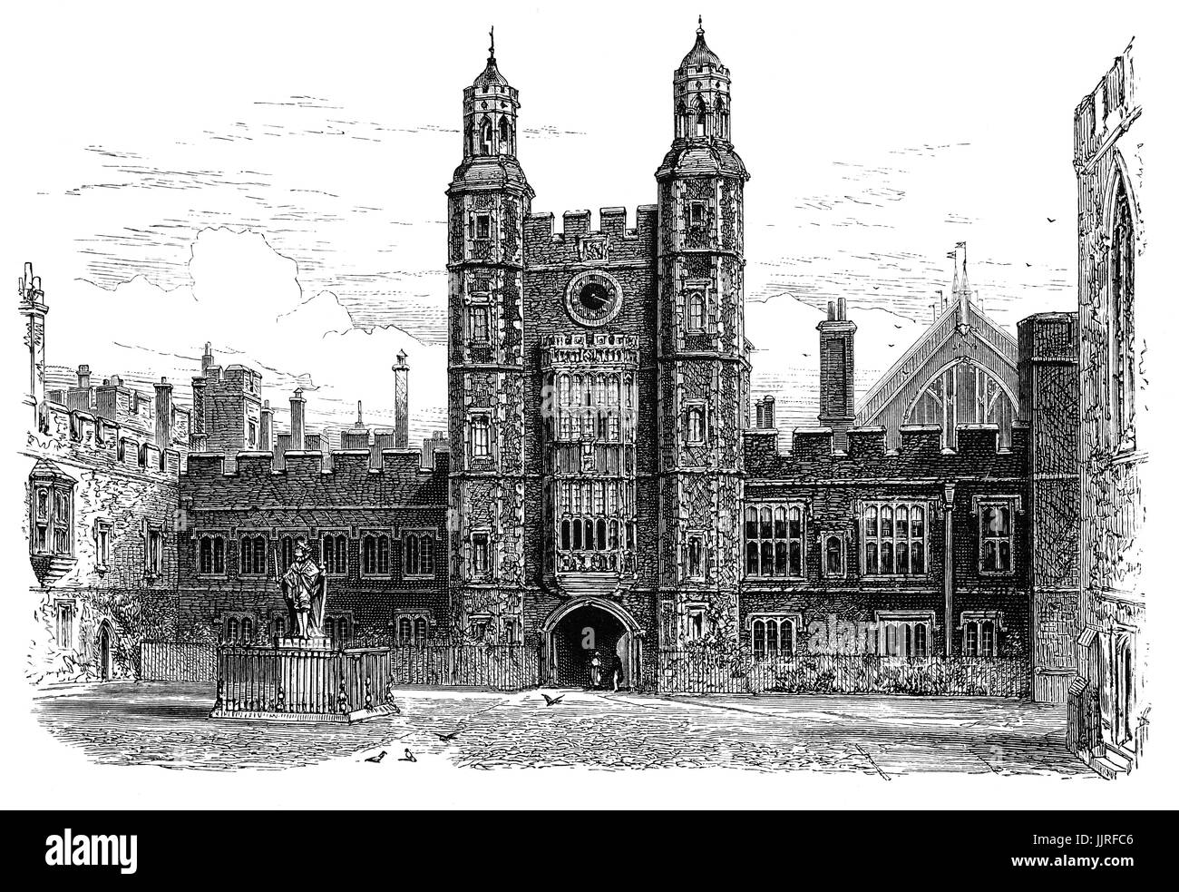 1870: The Quadrangle at  Eton College, an English independent boarding school for boys founded in 1440 by King Henry VI as 'The King's College of Our Lady of Eton besides Wyndsor', Eton, Berkshire, near Windsor, England. Stock Photo