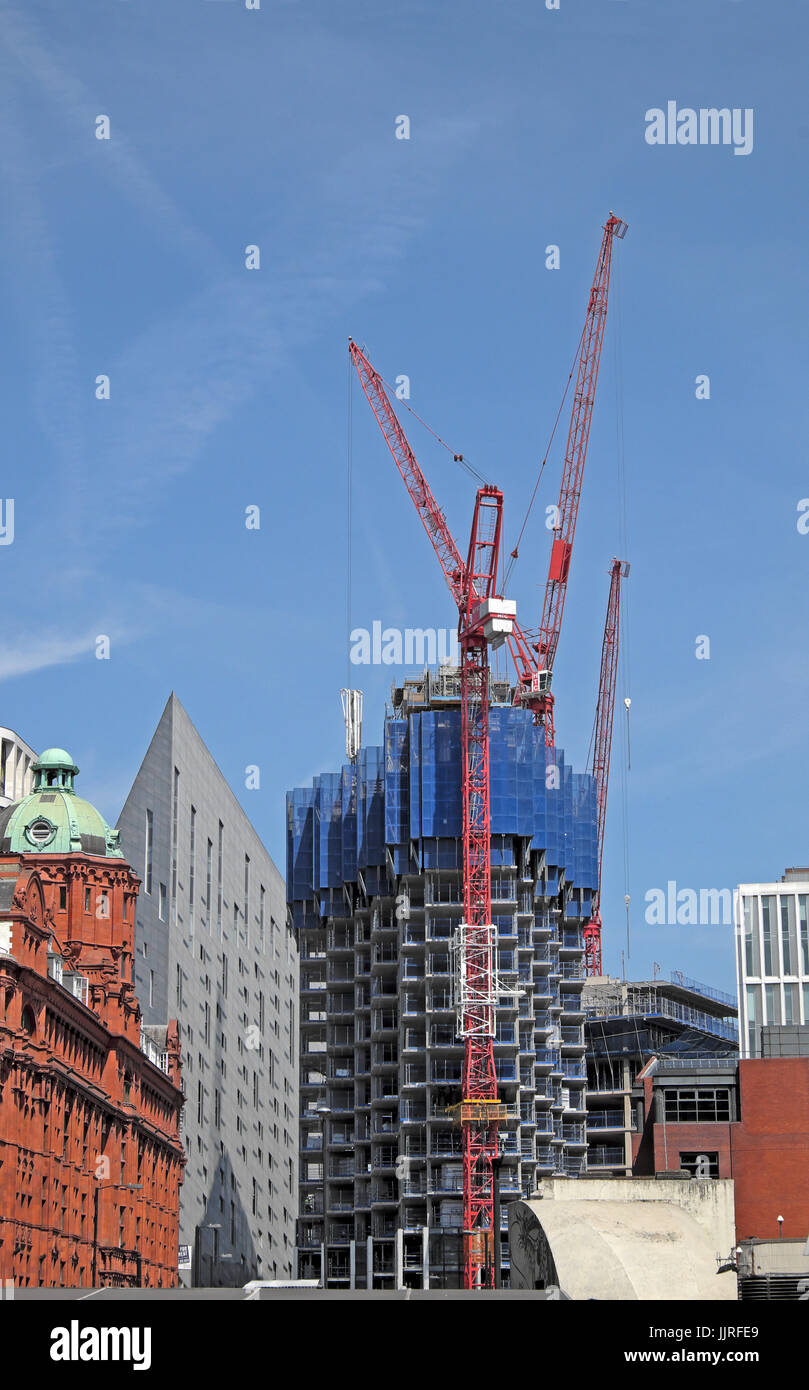 High rise residential Atlas building under construction with red cranes looming on the skyline in 2017  London N1 Stock Photo