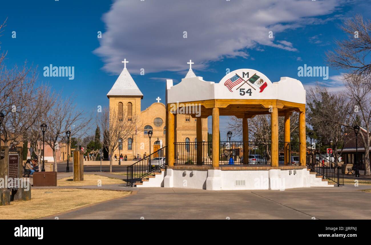 Old Mesilla Plaza gazebo, Mesilla, New Mexico, located near Las Cruces, became part of the United States under the terms of the Gadsden Purchase. Stock Photo