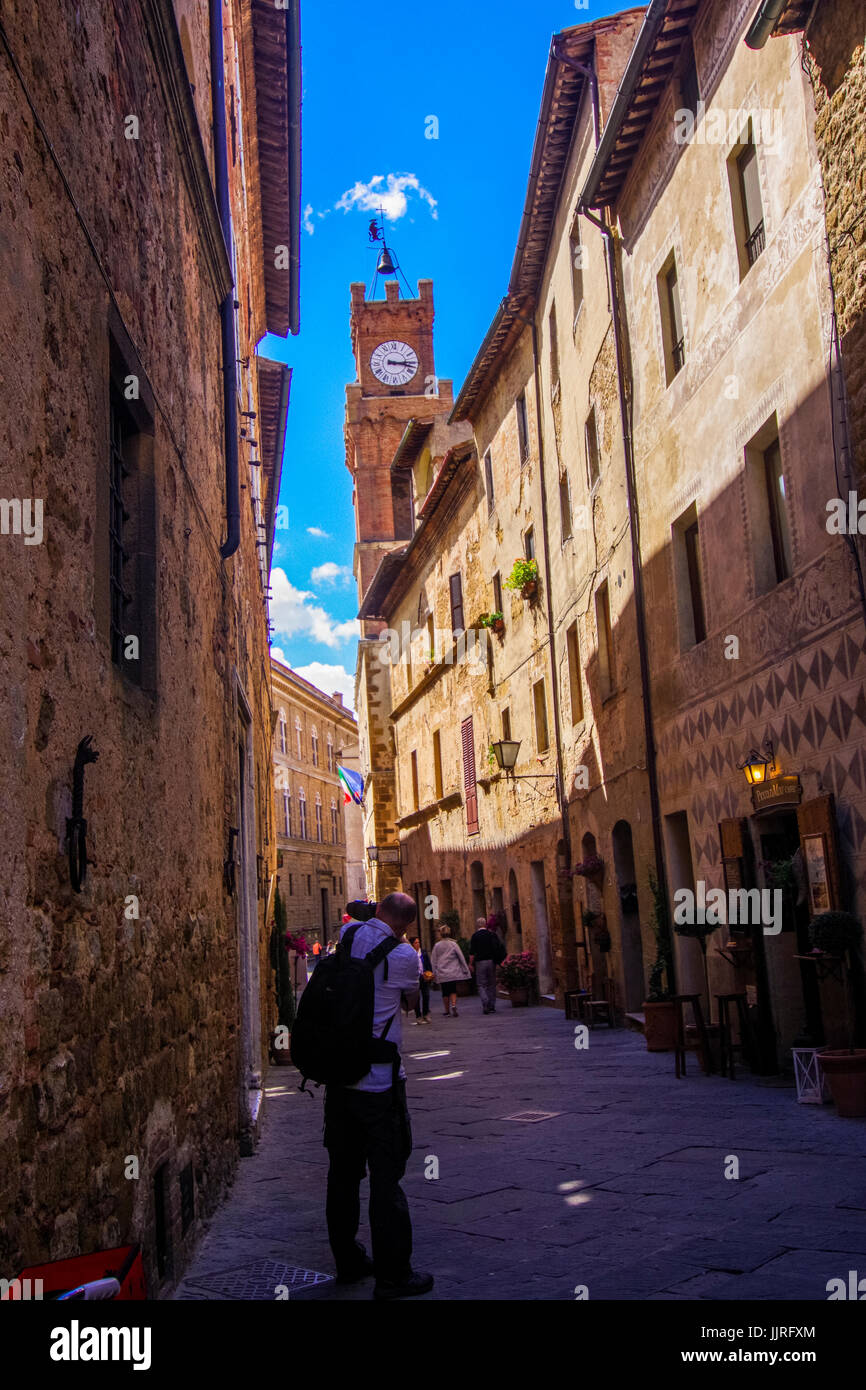 Street Scenes from the beautiful old town of Pienza where the pecorino cheese comes from inTuscany, Italy Stock Photo