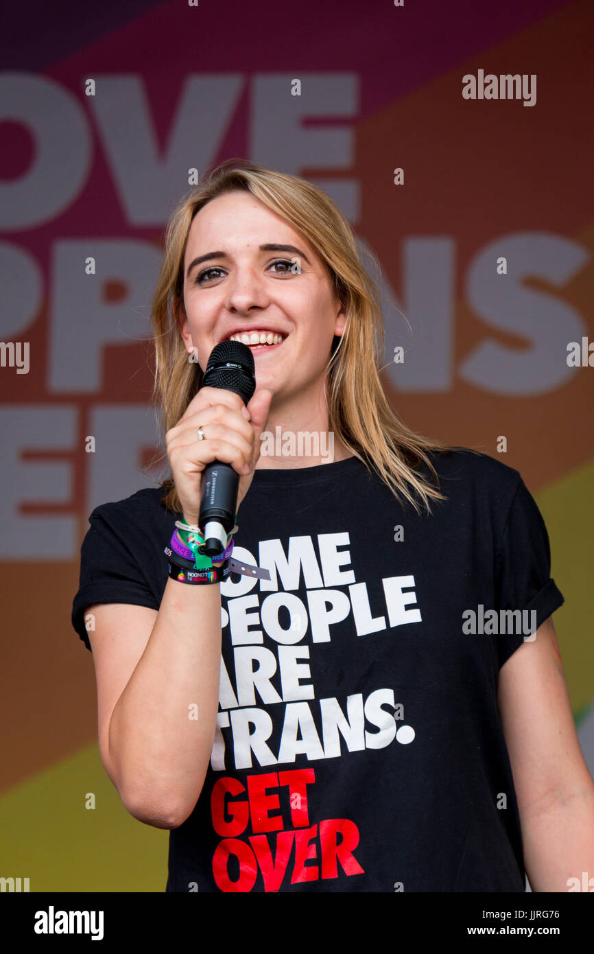 Hannah Winterbourne, Transgender Representative for the British Army, at Pride in London 2017 - Trafalgar Square stage Stock Photo