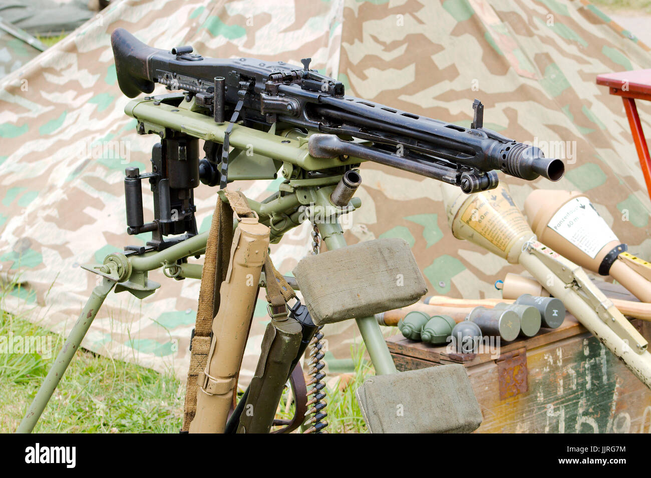 Fixed MG34:-  a German recoil-operated air-cooled machine gun, and is generally considered the world's first general purpose machine gun. Stock Photo
