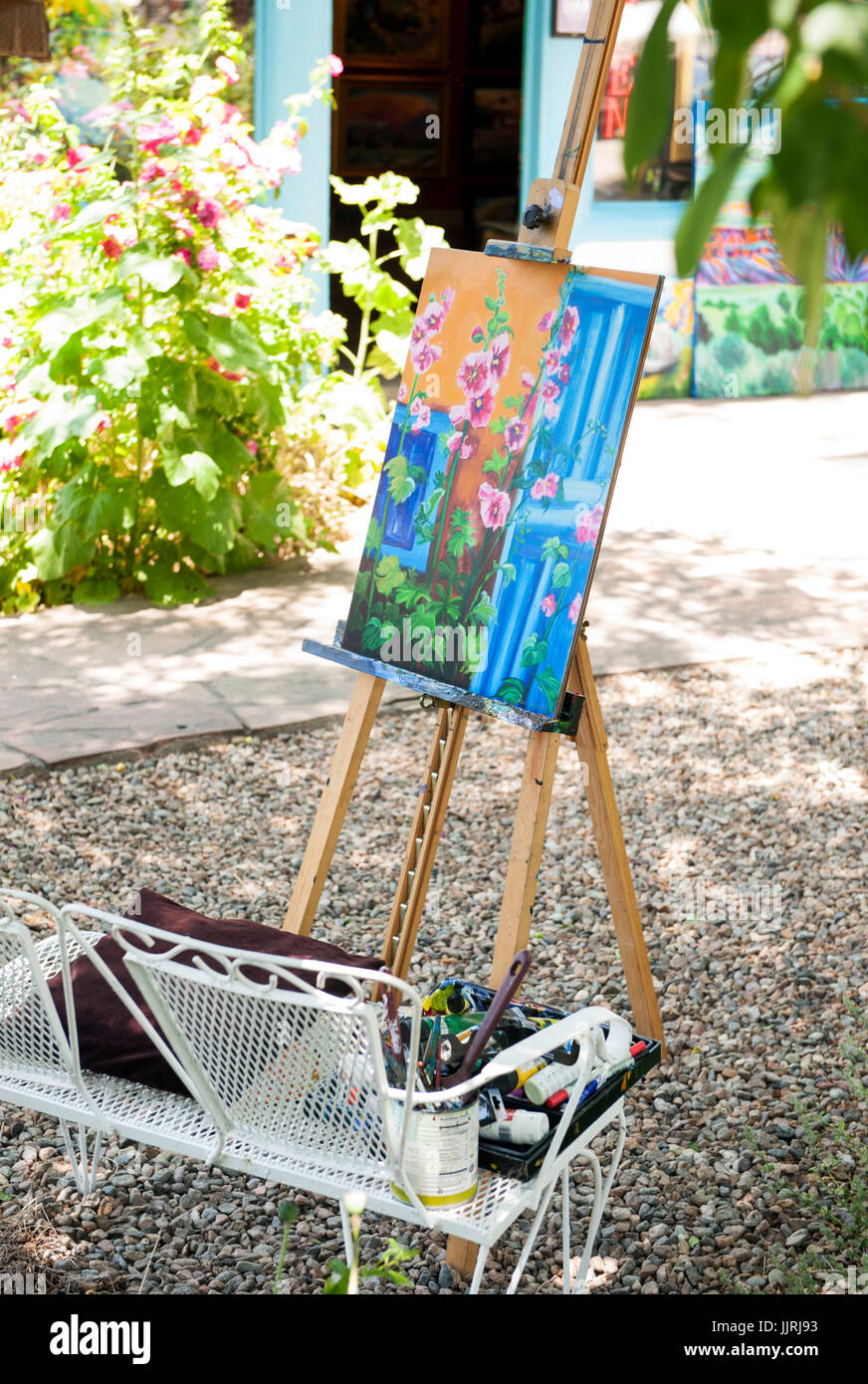Plein Air Painting in Taos, New Mexico. Stock Photo