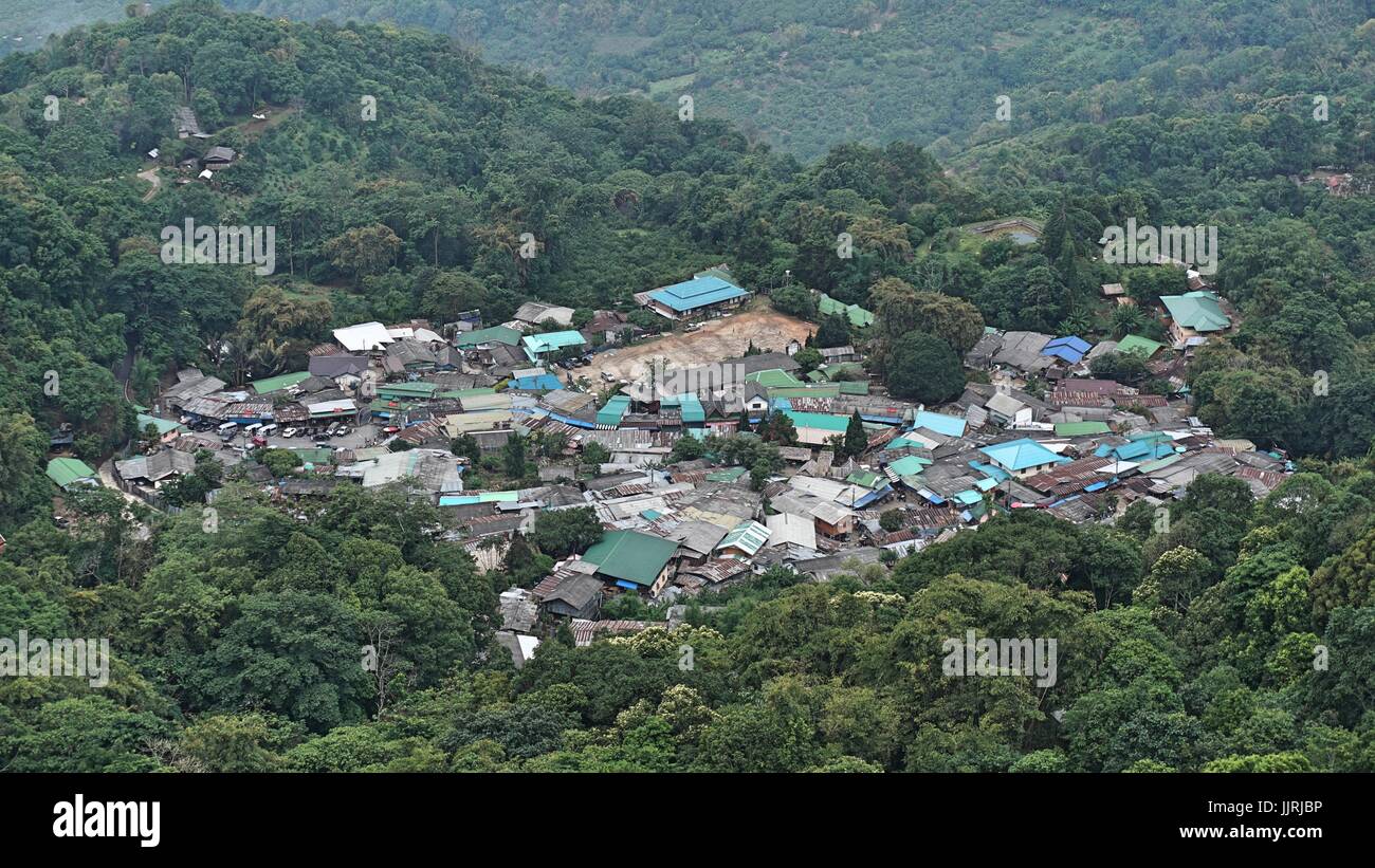 Aerial view of Hmong Village from Doi Pui and Doi Suthep National Park, Chiang Mai, Thailand. Stock Photo