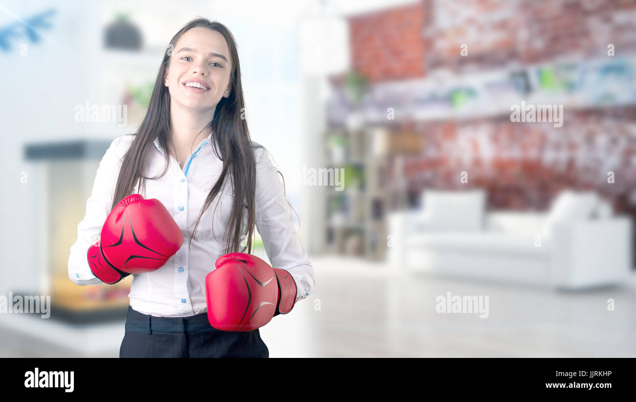 Young Business woman over interior background Stock Photo