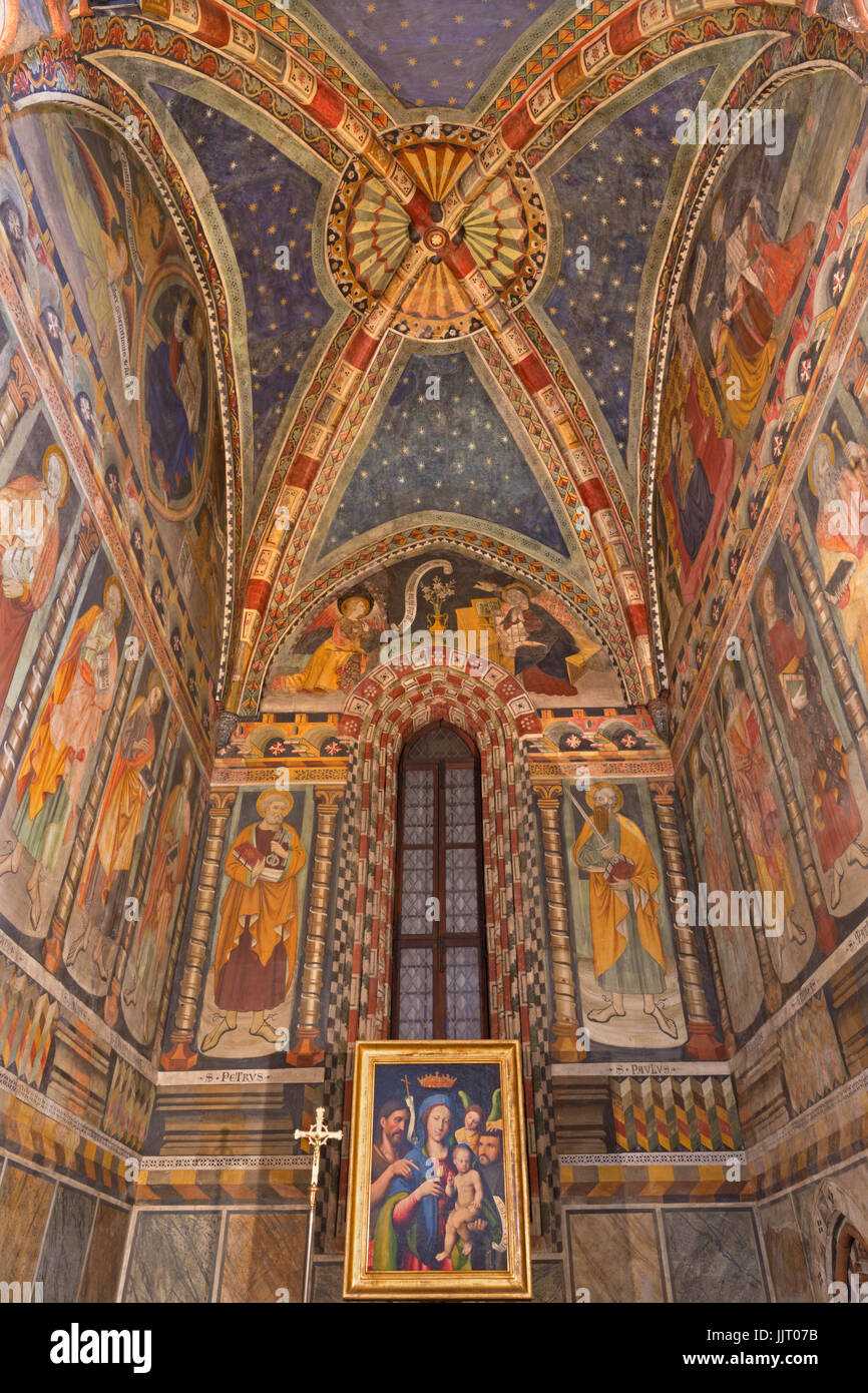 TURIN, ITALY - MARCH 14, 2017: The fresco in church Chiesa di San Domenico and Capella delle Grazie by unknown artist of 16. cent. Stock Photo