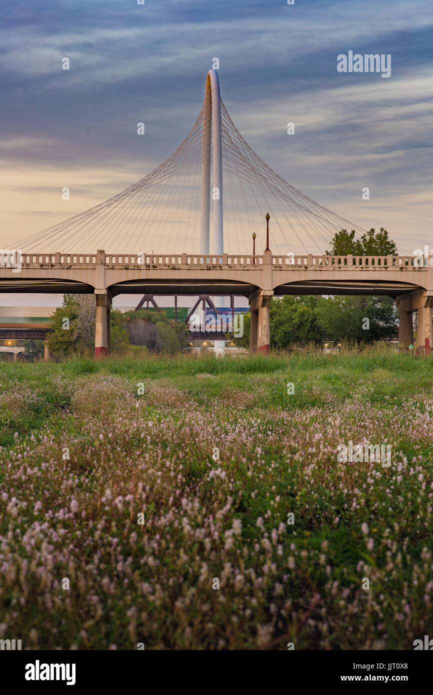 Magaret Hunt Hill Bridge with Sunset from Dallas, Texas. Stock Photo