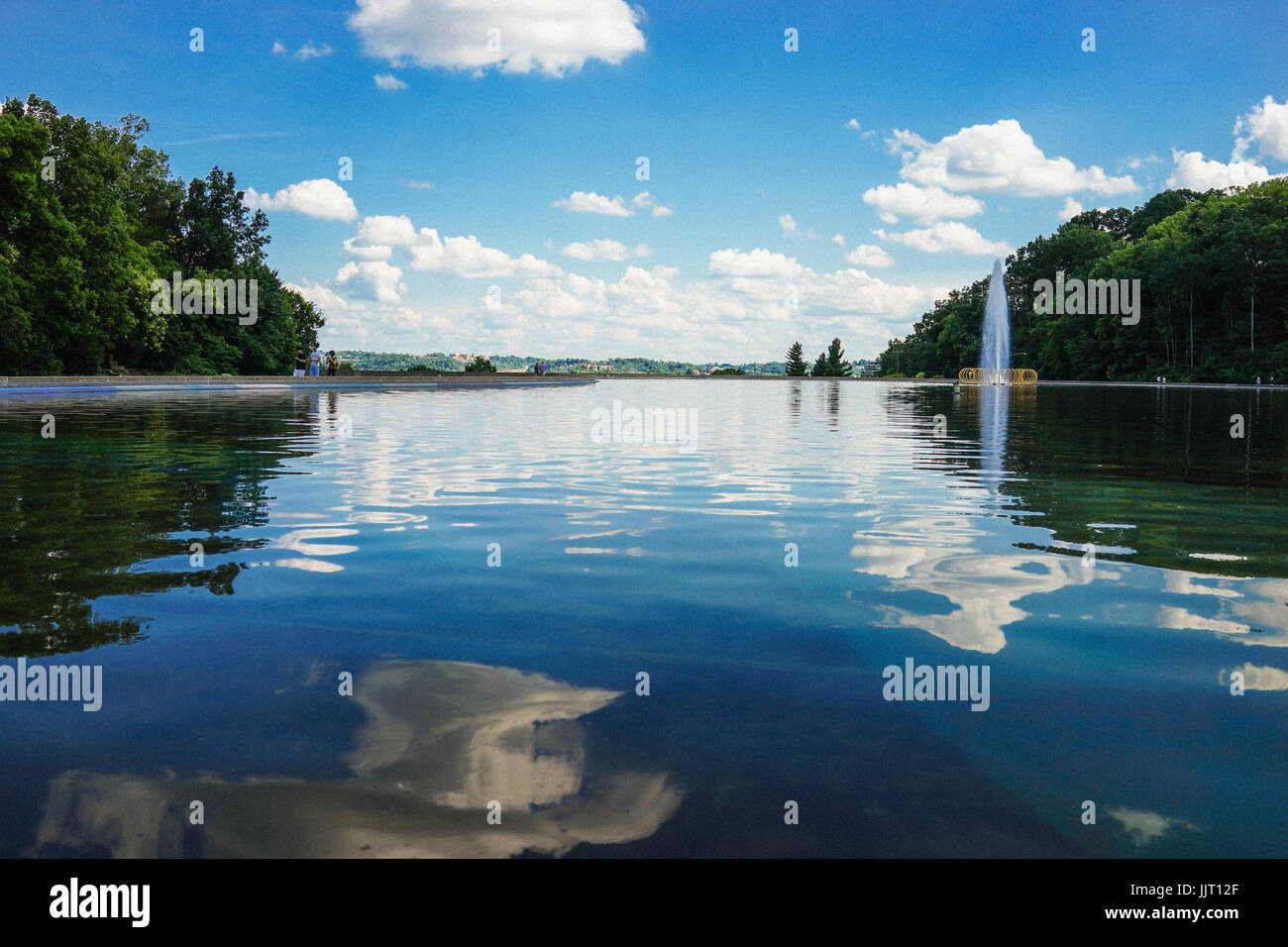 Mirror Lake at Eden Park with blue sky at Cincinnati, Ohio. Stock Photo