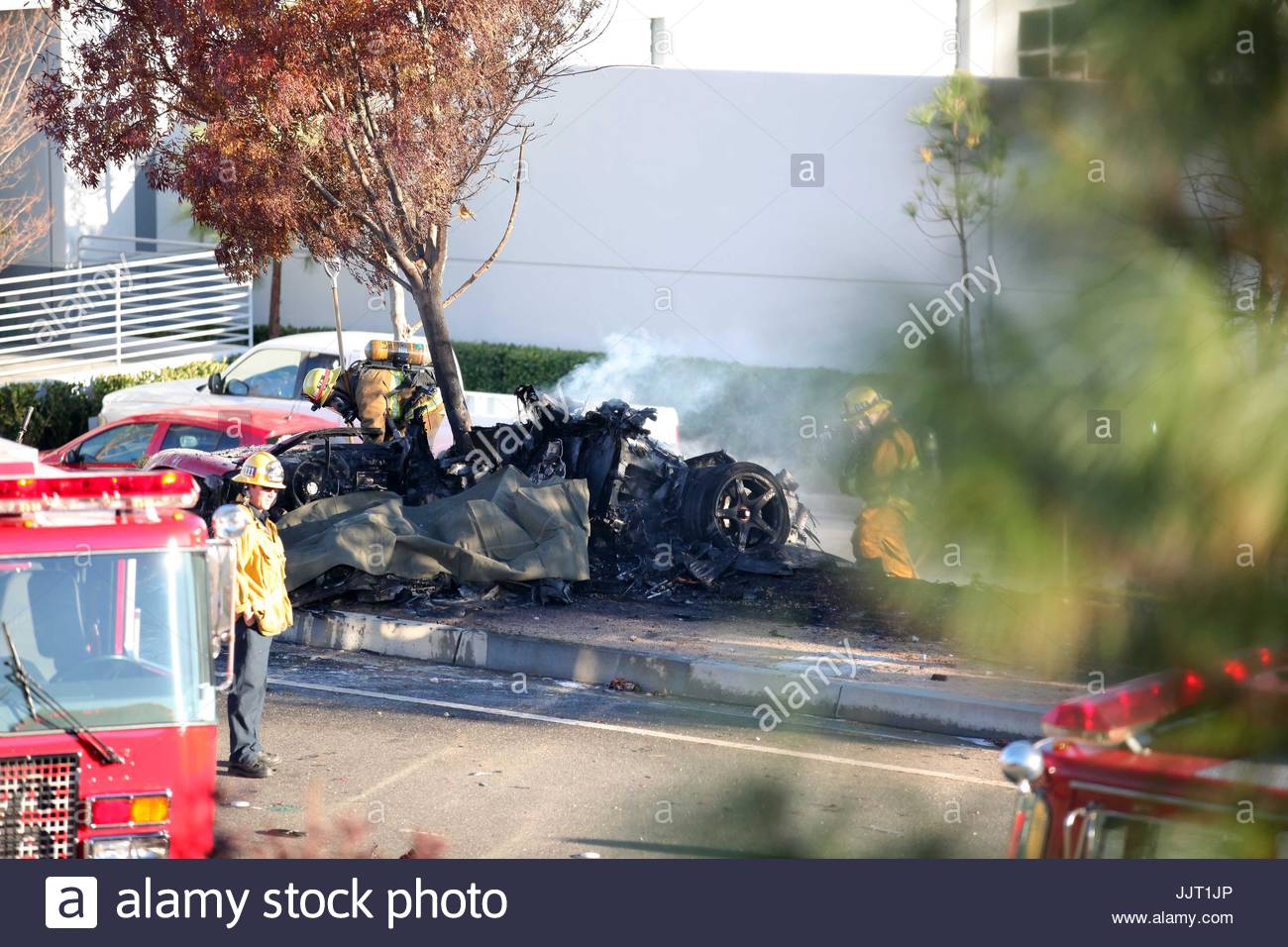 Paul Walker Crash Scene. The aftermath of the tragic car crash that