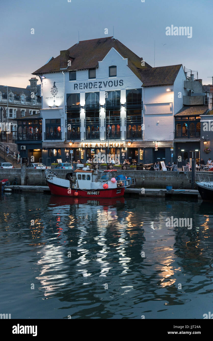 rendezvous weymouth old harbour dusk into night on the river wey boats and harbour, weymouth