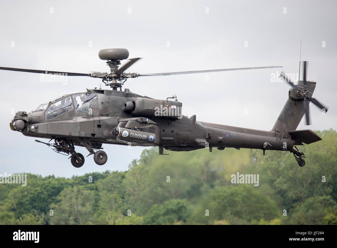A British Boeing AH-64 Apache Gunship takes to the air at RIAT 2017 Stock Photo