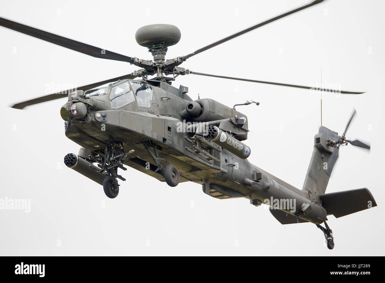 A British Boeing AH-64 Apache Gunship takes to the air at RIAT 2017 Stock Photo