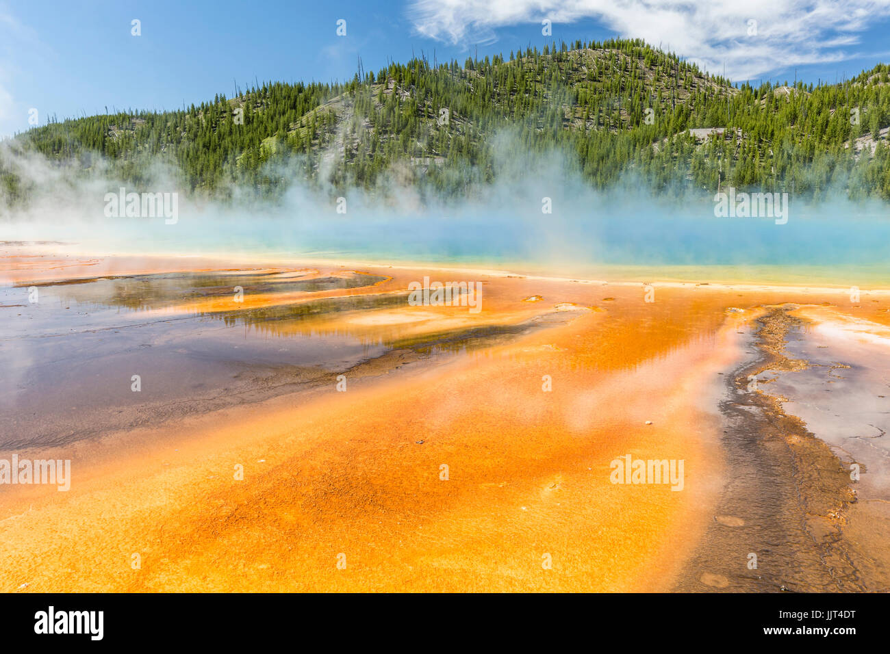 The vivid rainbow colors of the Grand Prismatic Spring in Yellowstone National Park, Wyoming Stock Photo