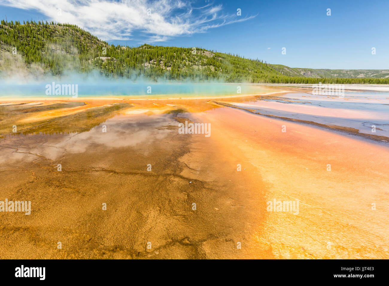 The vivid rainbow colors of the Grand Prismatic Spring in Yellowstone National Park, Wyoming Stock Photo