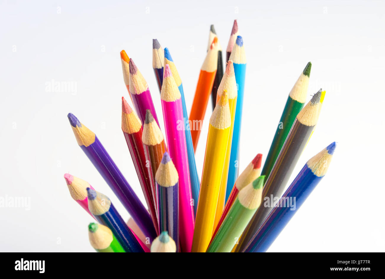 Group of colored pencils with sharpened ends up Stock Photo