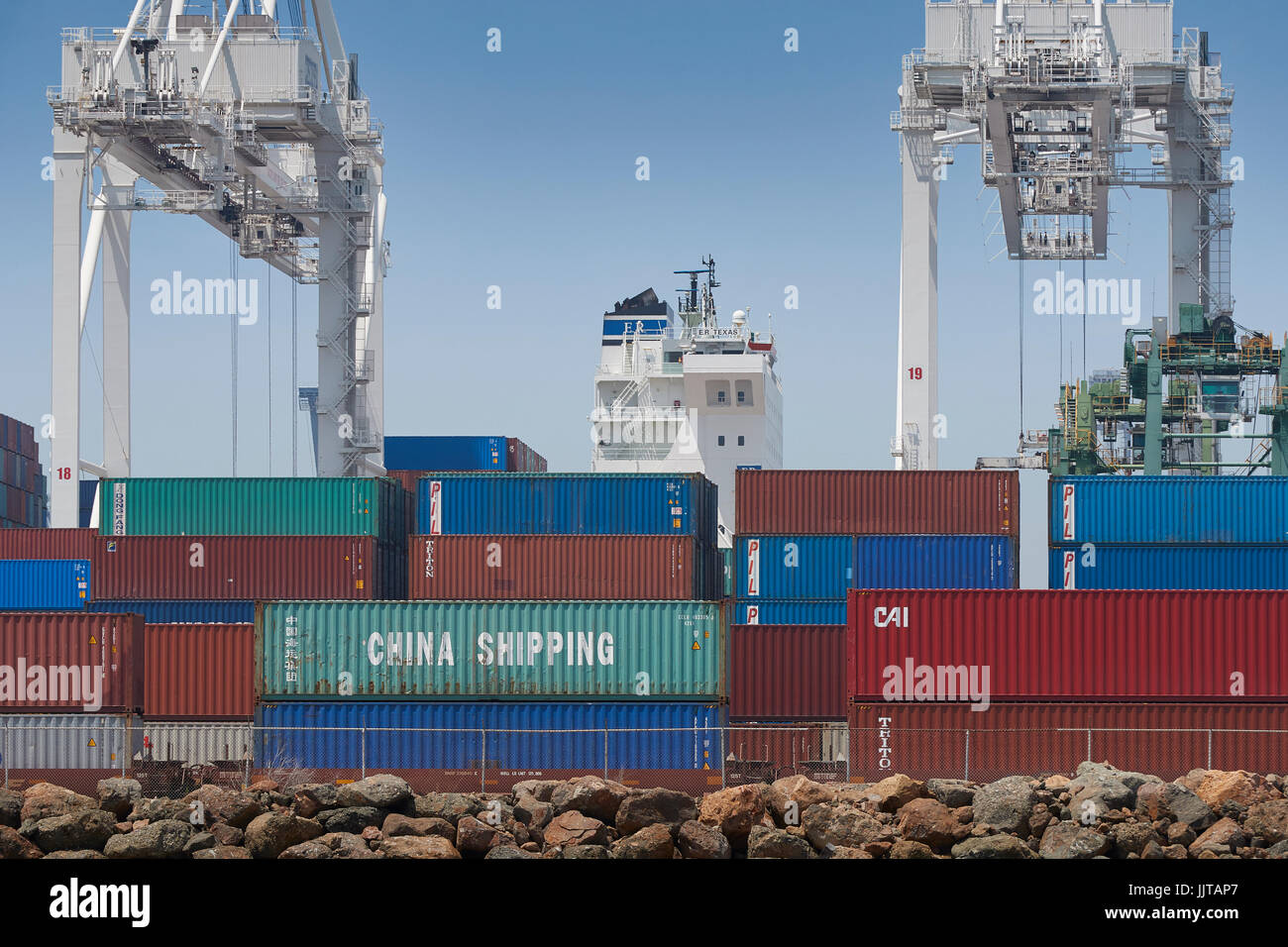 The Bridge Of The Container Ship, E.R. Texas, Loading And Unloading On ...