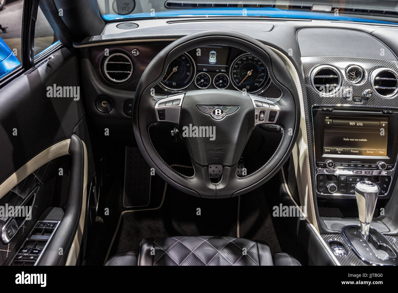 FRANKFURT, GERMANY - SEP 16, 2015: Bentley Continental GT Speed interior at the Frankfurt IAA Motor Show. Stock Photo