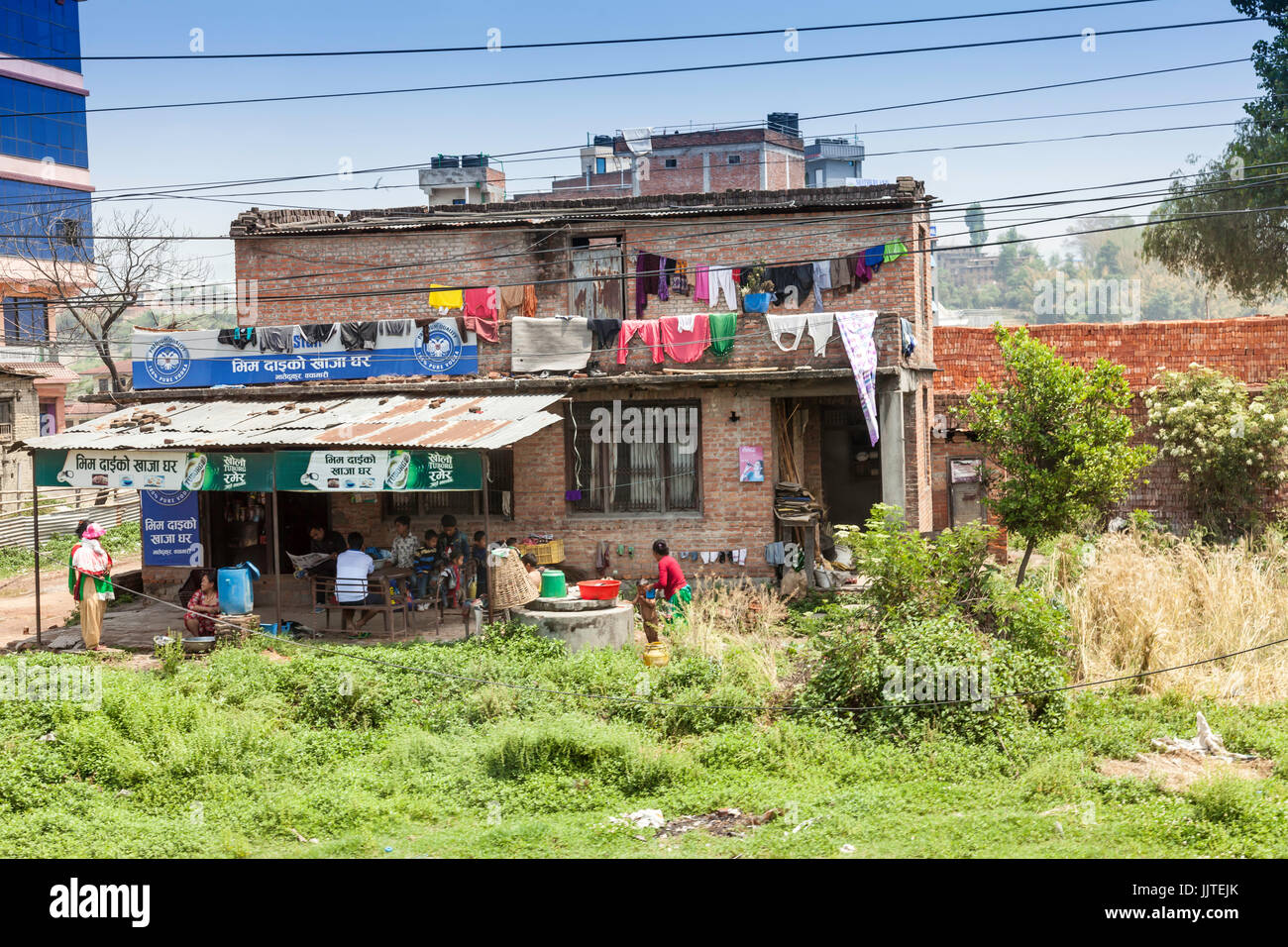 Apartment building in Kathmandu Valley terrace plantation and fields