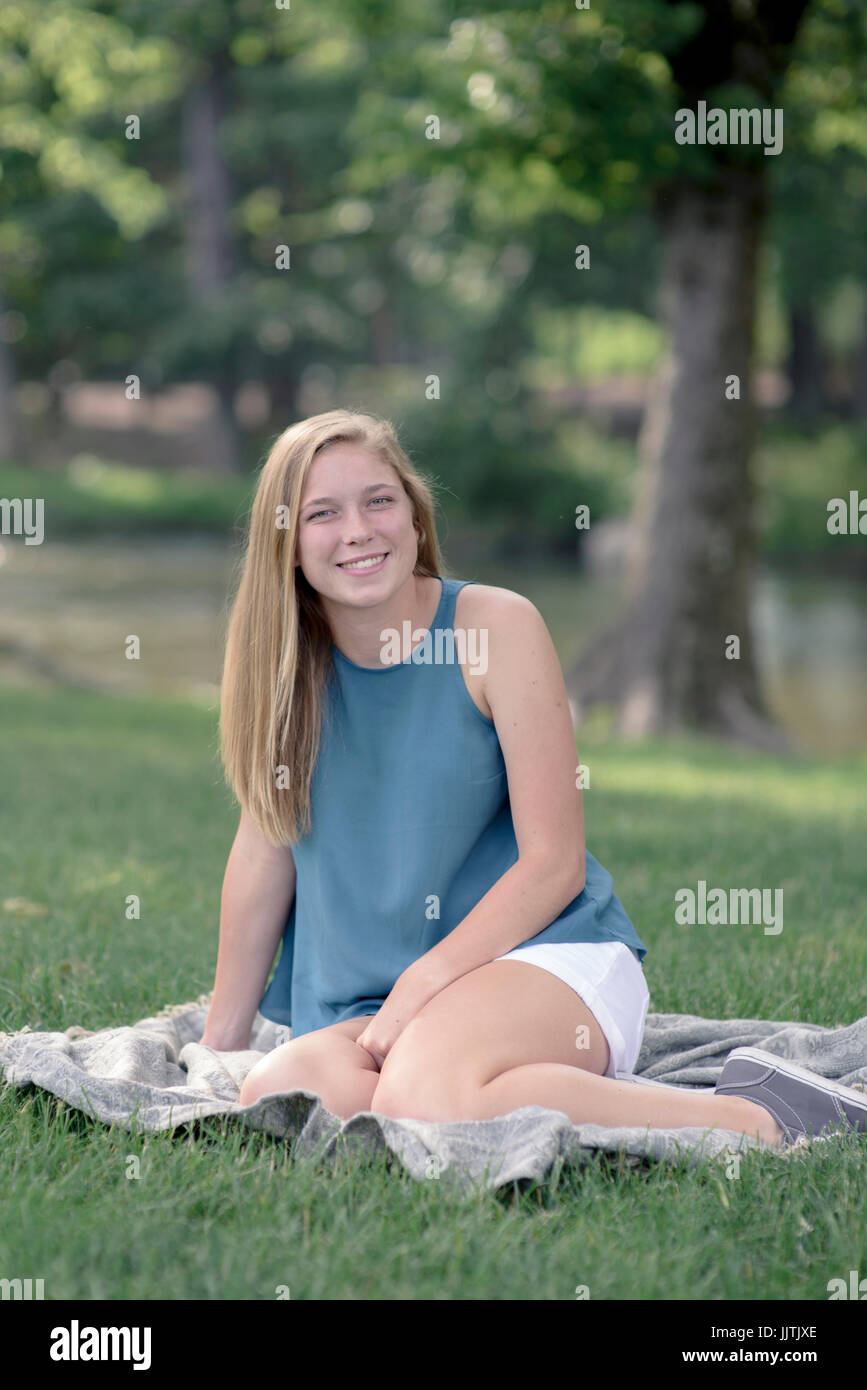 Fresh faced teenage girl outdoors Stock Photo