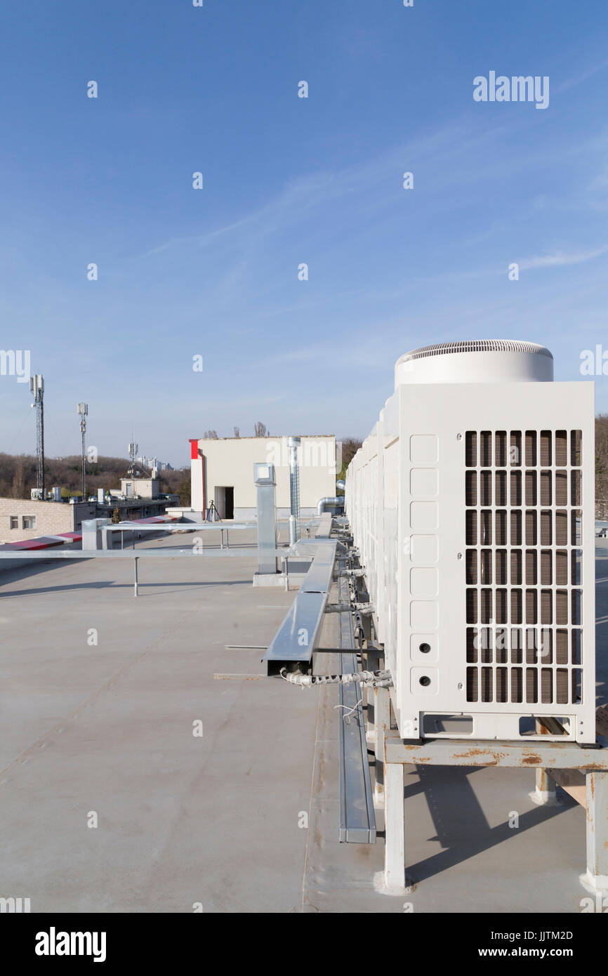 Airconditioning system of a building. Evaporators on the roof of the