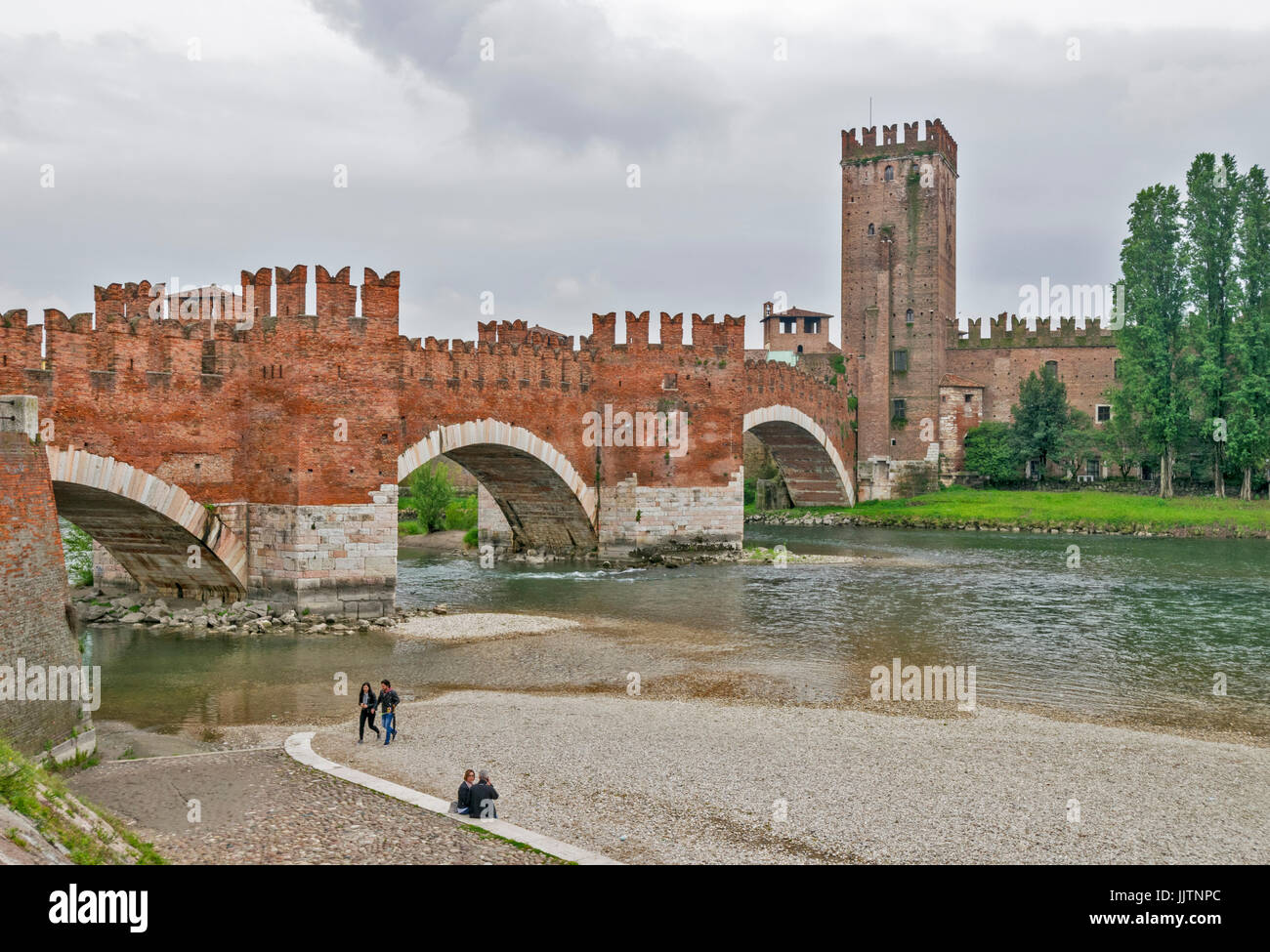 VERONA ITALY CASTELVECCHIO CASTLE A BRIDGE OVER THE ADIGE RIVER Stock Photo