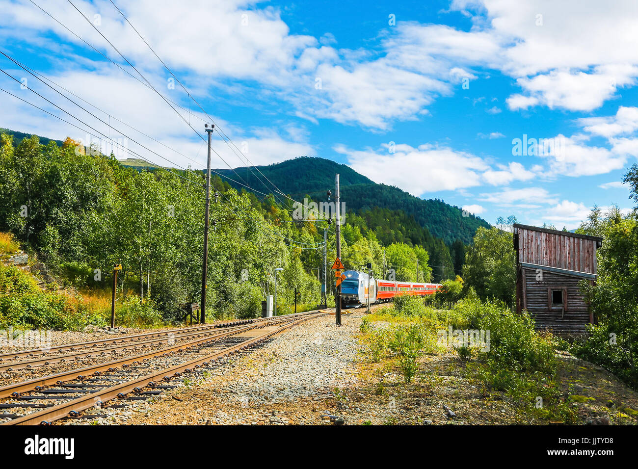 Train Oslo - Bergen in mountains. Stock Photo