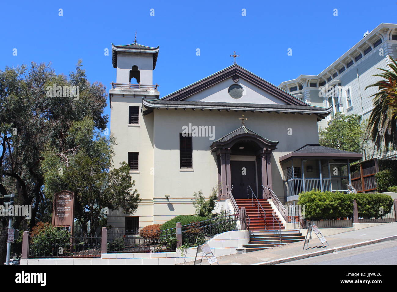 St. Francis Xavier Catholic Church, built 1939, Japantown, San Francisco, California Stock Photo