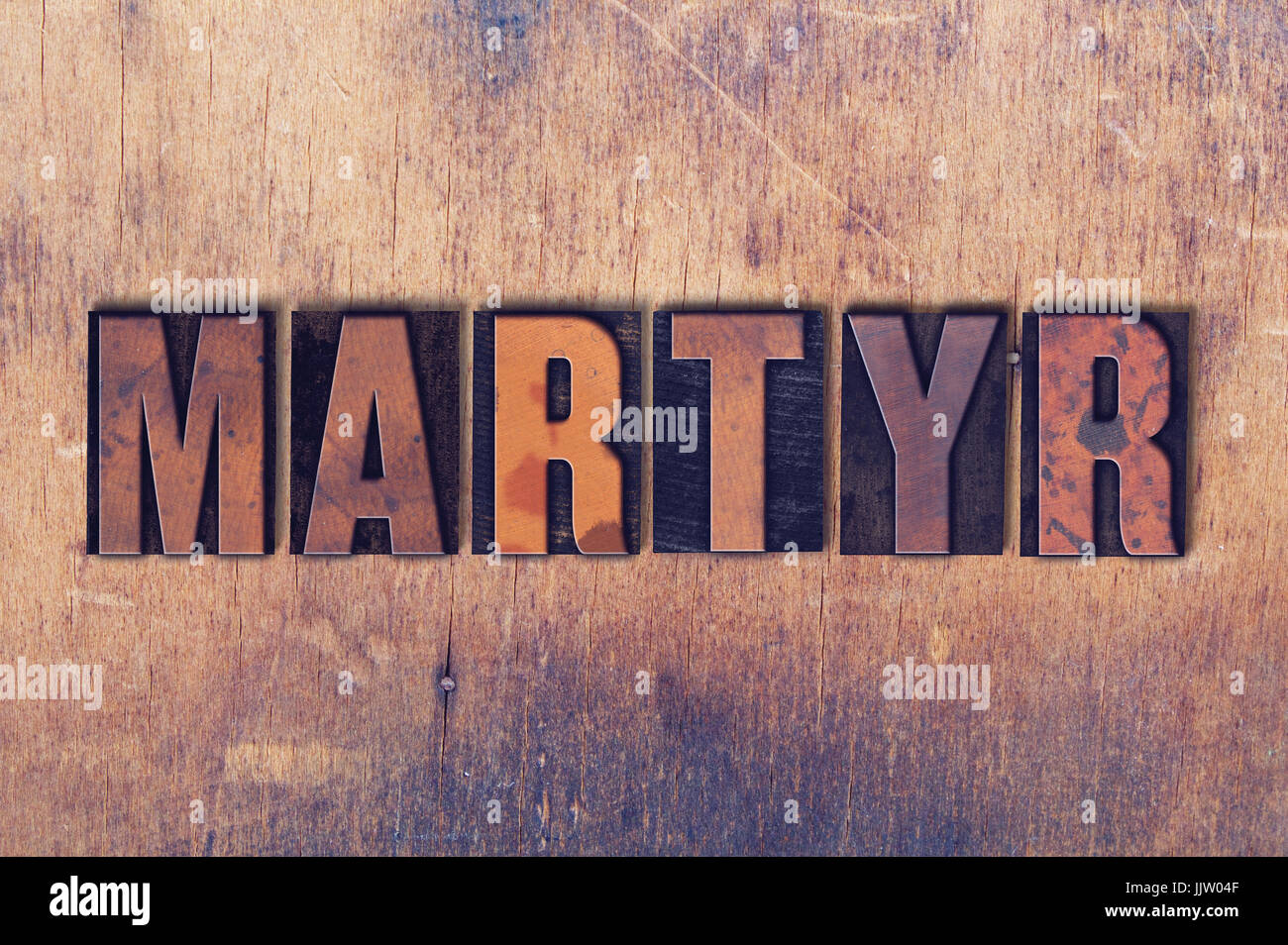 The word Martyr concept and theme written in vintage wooden letterpress